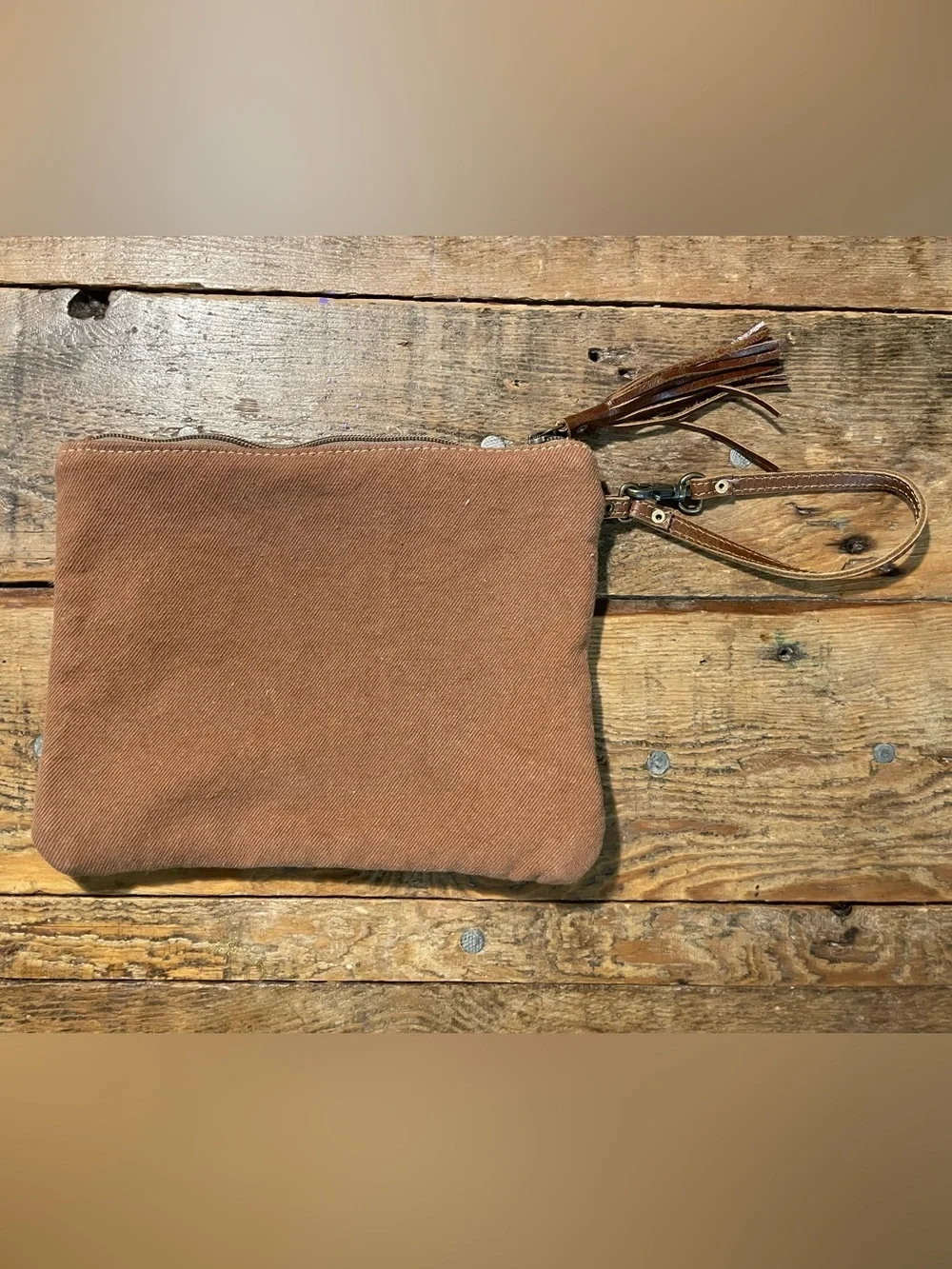 Myra Bag Brown Tan White Aztec Print Wristlet Clutch